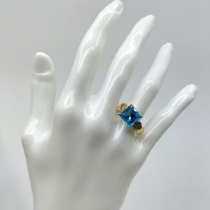 Unique Vintage Blue Topaz Yellow Gold Ring 4.45 CT